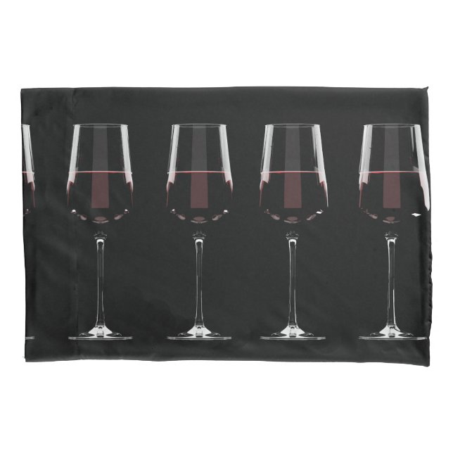 Funda De Cojín Gafas de vino con vino tinto en negro (Anverso)