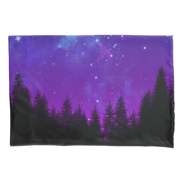 Funda De Cojín Galaxia sobre el bosque de noche (Anverso)