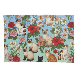 Funda De Cojín Garden Companions – Floral Cats in Bloom