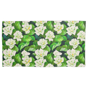 Funda De Cojín Gardenias blancas y hojas verdes de jade