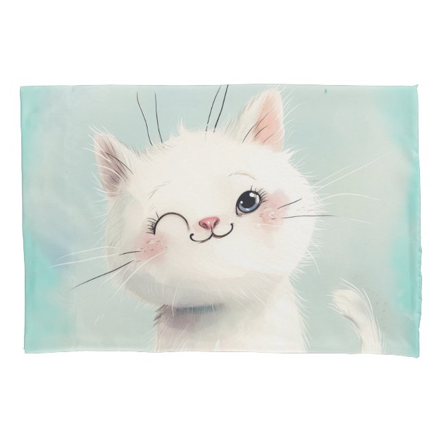 Funda De Cojín Gatito blanco lindo (Anverso)