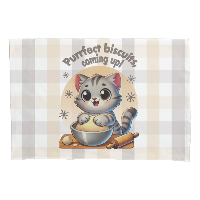 Funda De Cojín Gato de rodillas "Procure galletas, venga" (Anverso)