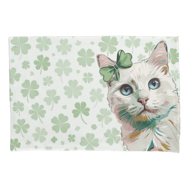 Funda De Cojín Gato de Shamrock con ojos azules (Anverso)