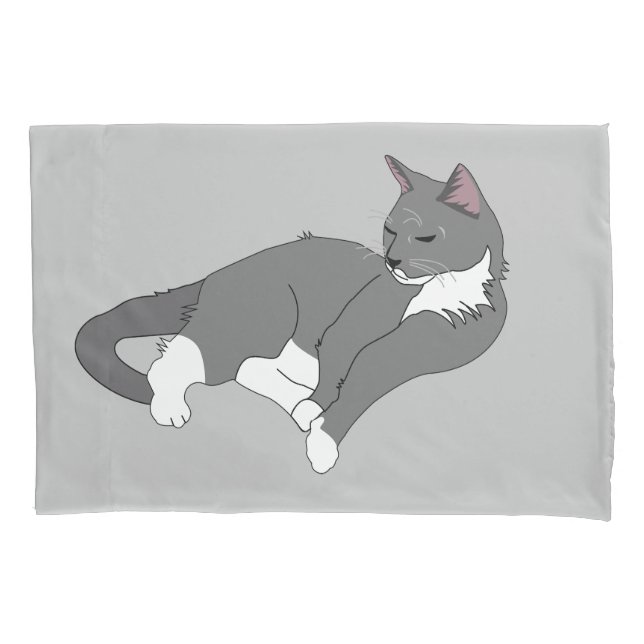 Funda De Cojín Gato de Tuxedo Gris y Blanco (Anverso)