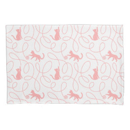 Funda De Cojín Gato Juguetón y Patrón de Bola de Hilo Coral Claro