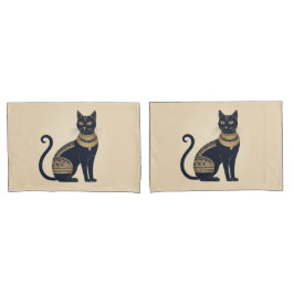 Funda De Cojín Gato Negro Crema de inspiración egipcia