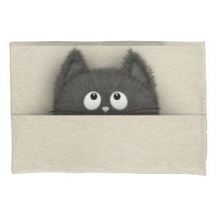 Funda De Cojín Gato negro mullido lindo que enarbola hacia fuera