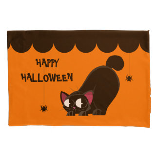 Funda De Cojín Gato negro y araña de Halloween