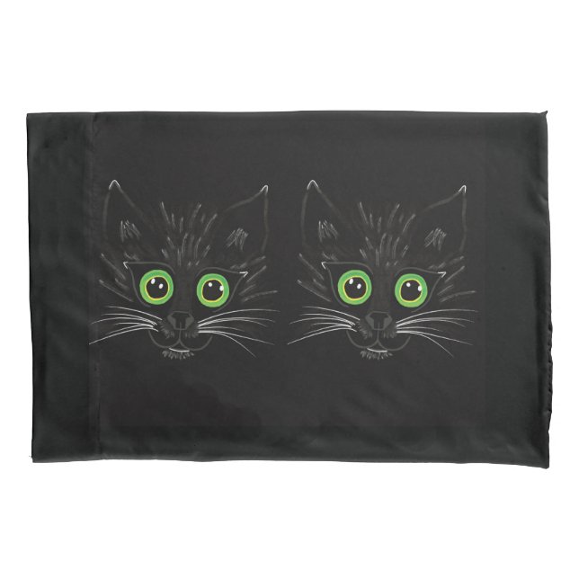 Funda De Cojín Gato Oído Verde Sonriente (Anverso)