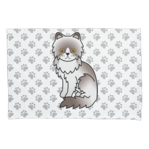 Funda De Cojín Gato persa de dibujos animados lila bi-color y pat