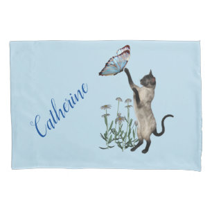 Funda De Cojín Gato Siamés Con Mariposa Azul Personalizado