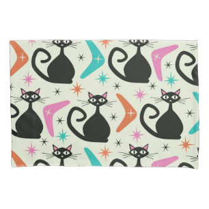 Funda De Cojín Gatos Atómicos Negros de mediados de siglo con Bum