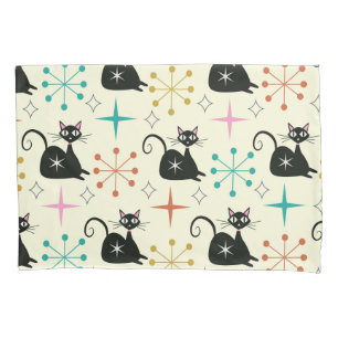 Funda De Cojín Gatos atómicos negros de mediados de siglo con exp