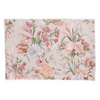 Funda De Cojín Gatos Blancos Rosas Rosadas Floral
