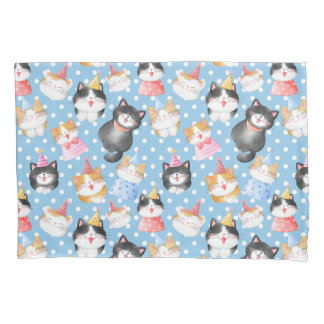 Funda De Cojín Gatos de celebración con puntos de Polka Azul
