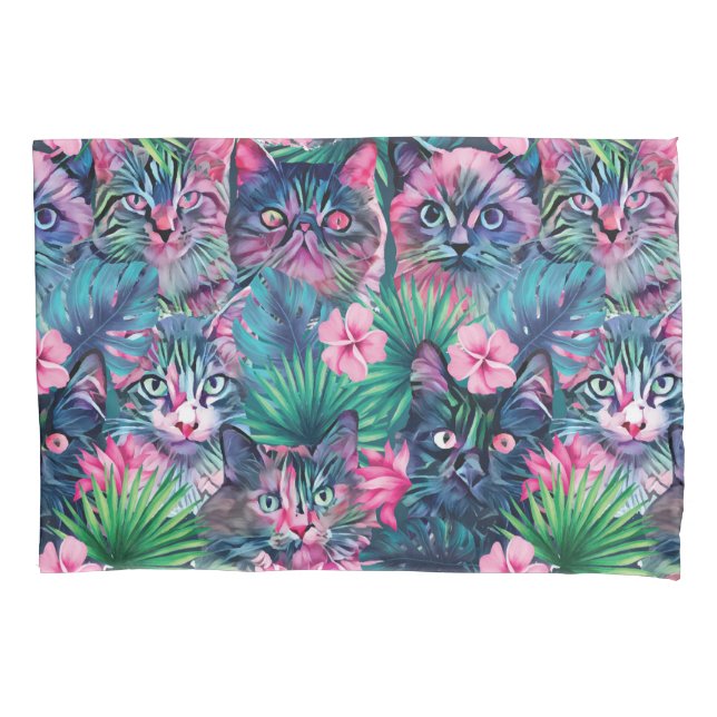 Funda De Cojín Gatos florales de verano (Anverso)