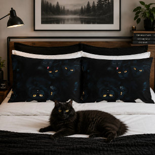 Funda De Cojín Gatos Negros Acurrucados Felines Lindos