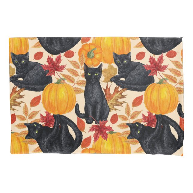 Funda De Cojín Gatos negros y calabazas (Anverso-izquierdo)