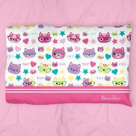 Funda De Cojín Gatos Pastel Guay Con Patrón De Gafas, Rosa