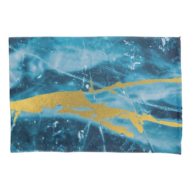 Funda De Cojín Geode Agate Gemstone Blue and Gold (Anverso)