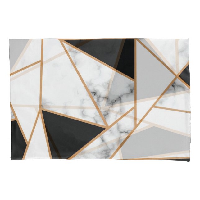 Funda De Cojín Geométrica de mármol blanco en oro, negro (Anverso)