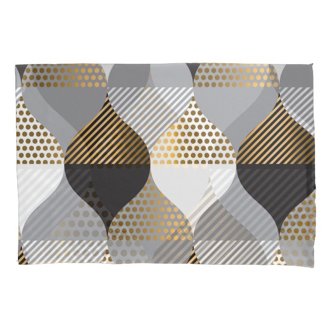 Funda De Cojín Geométrico de lujo: negro, patrón oro (Anverso)