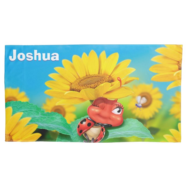 Funda De Cojín Gigante Personalizado Pillowcase Ladybug & Sunflow (Anverso)