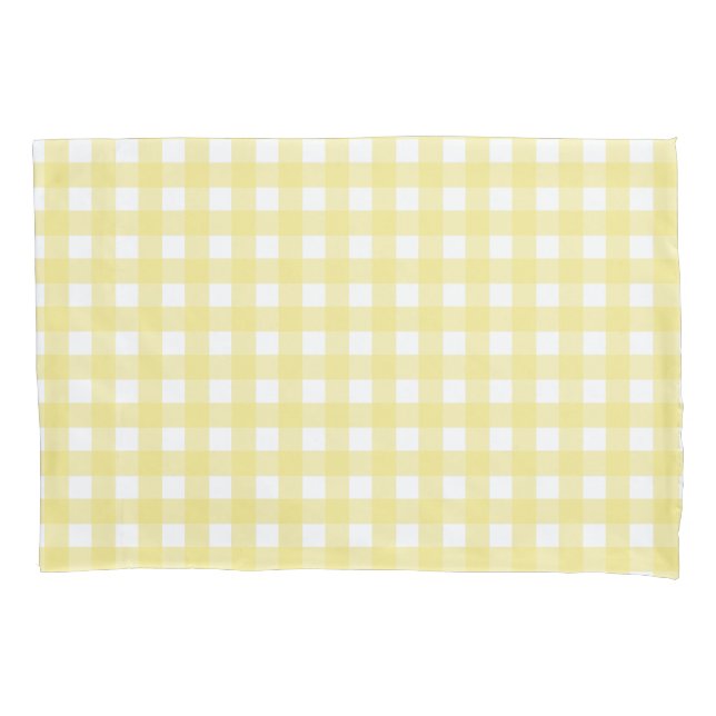 Funda De Cojín Gingham blanco y amarillo pálido (Anverso)