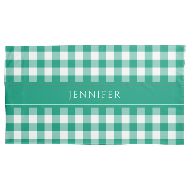 Funda De Cojín Gingham de Cuadros Verde Rústico (Anverso)