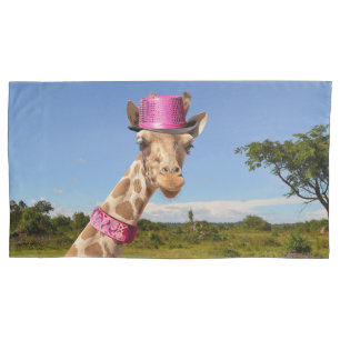 Funda De Cojín Giraffe en gorra rosa brillante