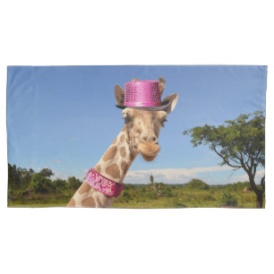 Funda De Cojín Giraffe en gorra rosa brillante