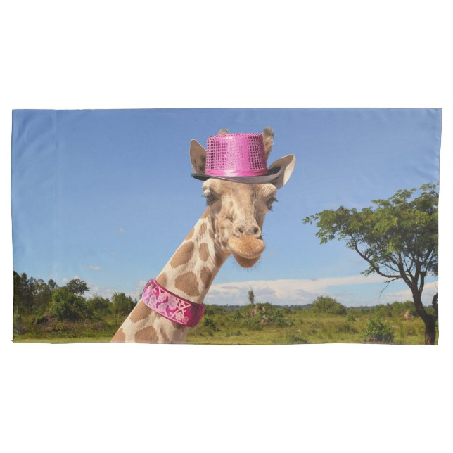Funda De Cojín Giraffe en gorra rosa brillante (Anverso)