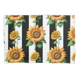 Funda De Cojín Girasol Floral Rayas Blancas Negras 