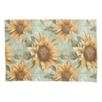 Funda De Cojín Girasoles Acuarela Fondo Azul