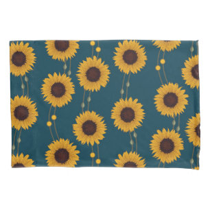 Funda De Cojín Girasoles Amarillos Art Nouveau Retro Floral Rayas