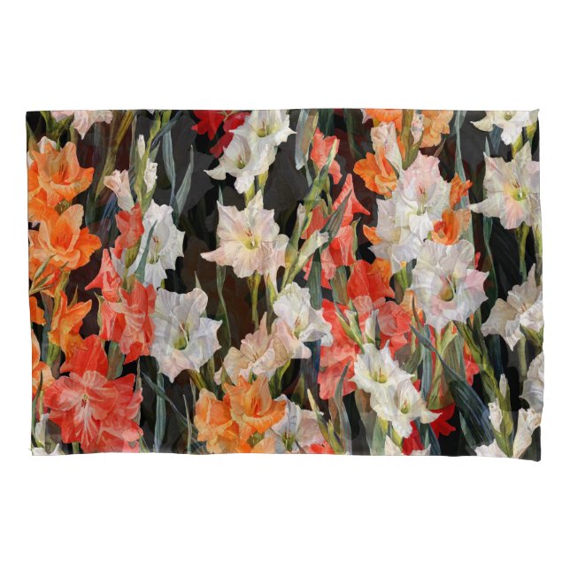 Funda De Cojín Gladiolus multicolor: acuarela de fondo negro (Anverso)