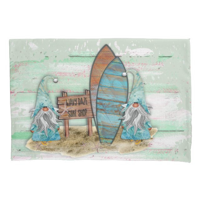 Funda De Cojín Gnomes de playa Tropical Surfing (Anverso)