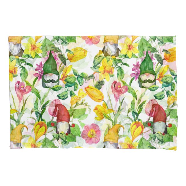 Funda De Cojín gnomos escandinavos: acuarela floral de primavera. (Anverso)