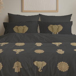 Funda De Cojín Gold Mandala Elephant Hamsa Hand - Reversible Boho