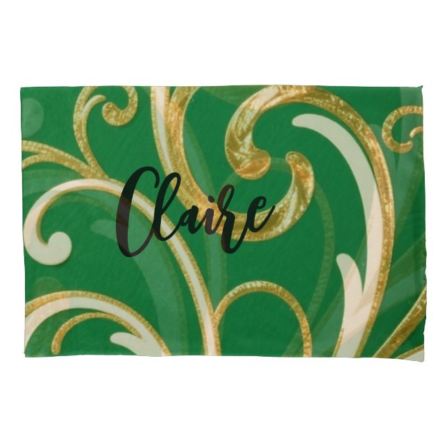 Funda De Cojín Golden Elegance Moss Green pattern (Anverso)