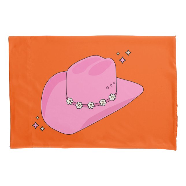 Funda De Cojín Gorra De Vaquero Naranja Y Rosa (Anverso)