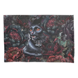 Funda De Cojín Gothic Black Cat & Dark Flowers