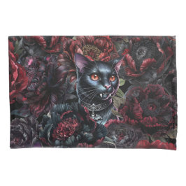 Funda De Cojín Gothic Black Cat & Dark Flowers