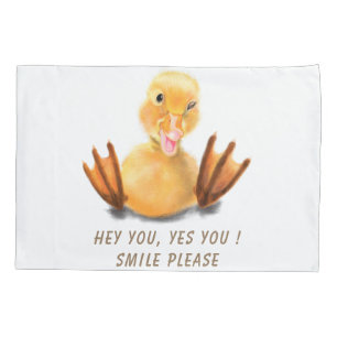 Funda De Cojín Graciosa sonrisa lúdica en el pato amarillo - tex