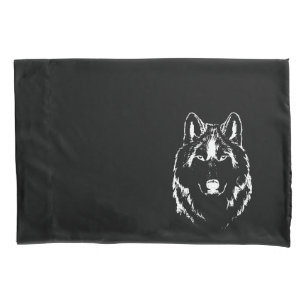 Funda De Cojín Gracioso Esbozo De Cabeza De Lobo Blanco Y Negro