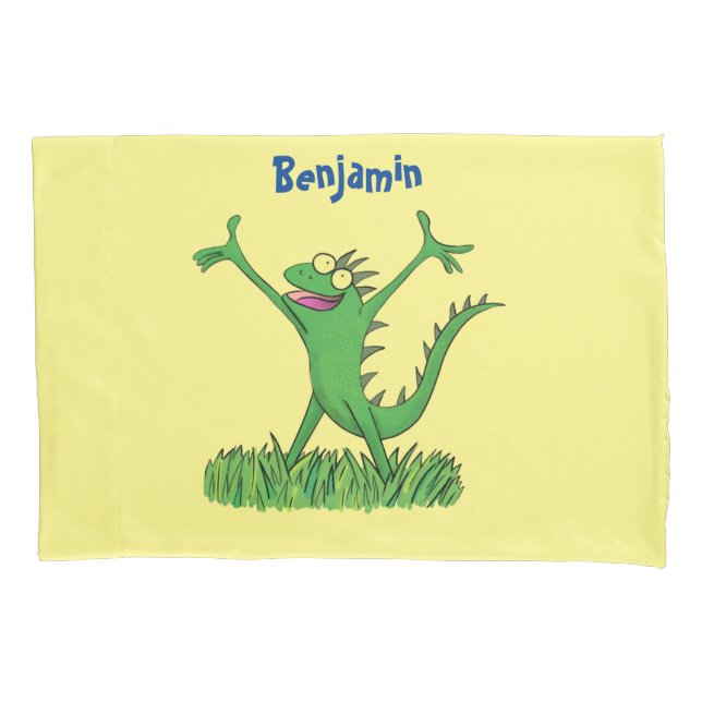 Funda De Cojín Gracioso lagarto de iguana con sonrisa verde (Anverso)