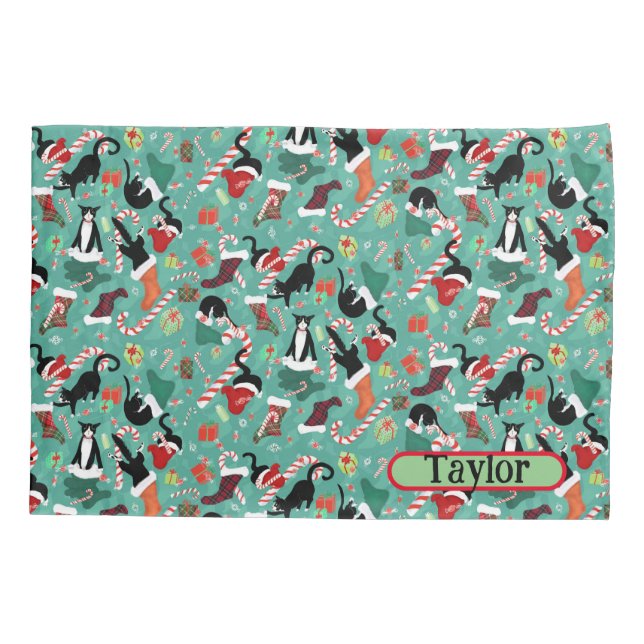 Funda De Cojín Graciosos Navidades traviesos gatos niños personal (Reverso)