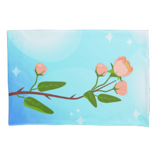 Funda De Cojín Gradiente azul del cielo con rama de primavera flo