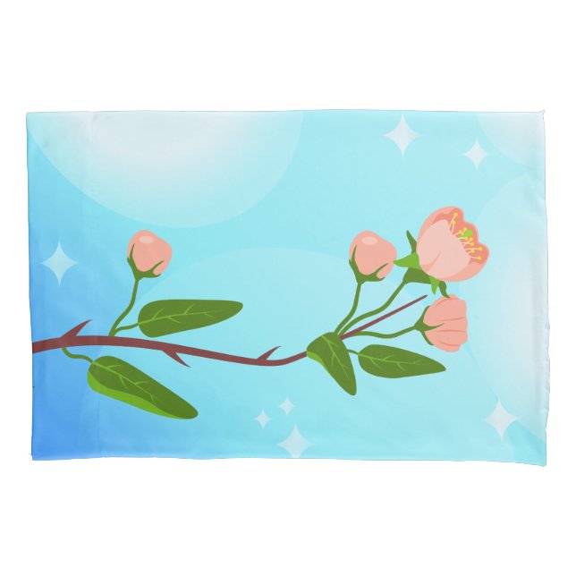 Funda De Cojín Gradiente azul del cielo con rama de primavera flo (Anverso)