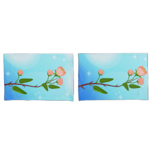 Funda De Cojín Gradiente azul del cielo con rama de primavera flo
